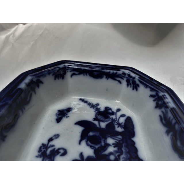 Late 19th Century Antique R & M Dark Flow Blue Pheasant Pattern Octagonal Oval Serving Bowl For Sale - Image 5 of 12