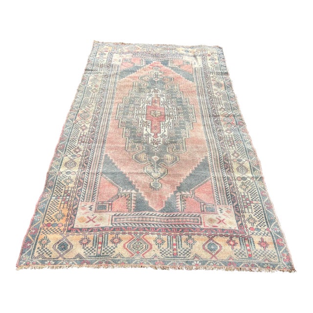 Muted Colors Vintage Oushak Rug For Sale