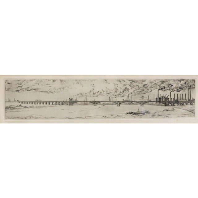 Industrial Landscape with Railway Bridge, Germany, Late 19th Century, Engraving, Framed For Sale - Image 4 of 6