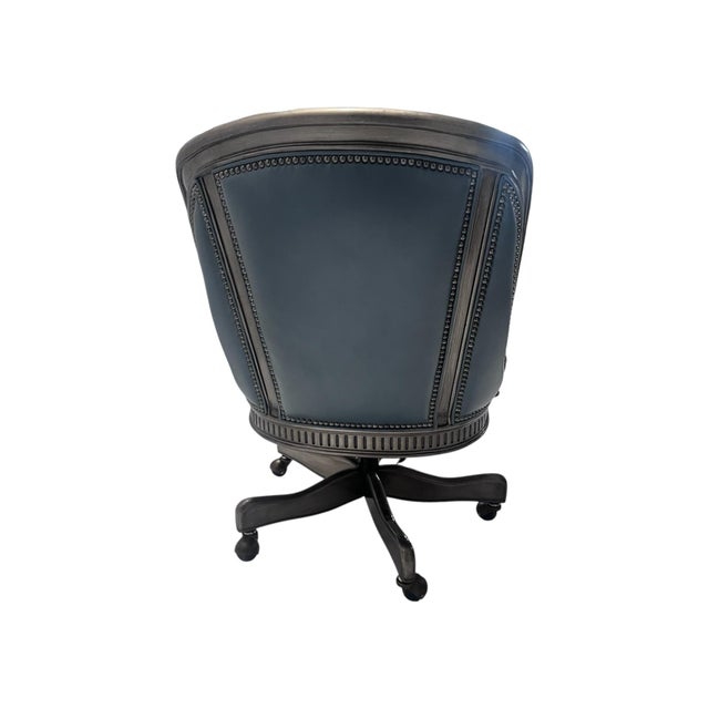 Late 20th Century Late 20th Century Hancock and Moore Intricately Carved Blue Swivel Office Chair For Sale - Image 5 of 8