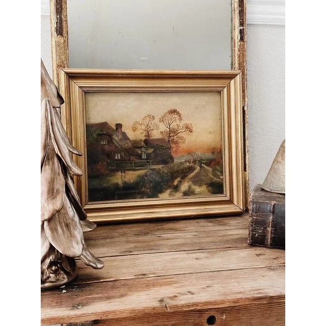 An original antique European oil painting by R.Nolde featuring a rural cottage scene. Approximate Dimensions: - overall:...