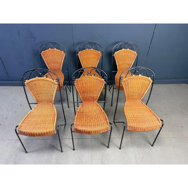 Black Wicker Chairs from Frederick Weinberg, 1960s, Set of 6 For Sale - Image 8 of 10