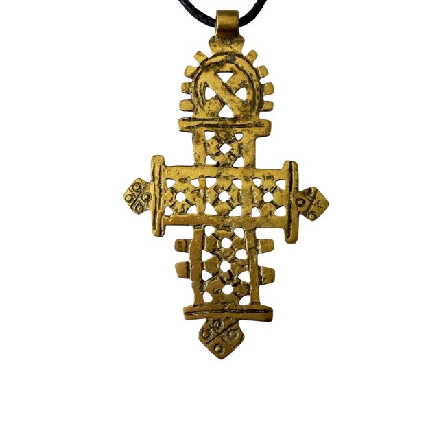 1980s Vintage Abyssinian /Coptic Bronze Cross Pendant Ethiopian 3" H For Sale - Image 5 of 6
