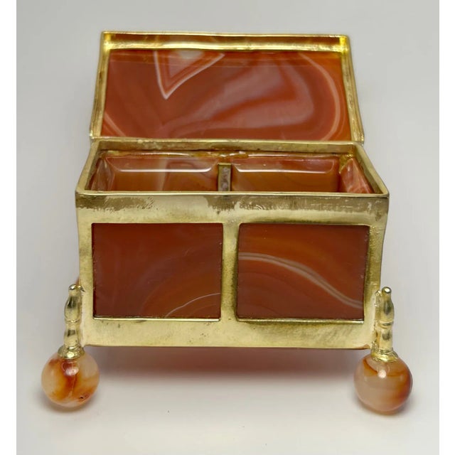 Antique Red Agate & Ormolu Box, Having A Molded Edge Agate Top Encased In An Ormolu Frame, Opening To Conforming Body,...