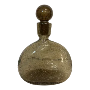 1960 Smoked Bubble Glass Decanter With Stopper by Bendor Glass Factory, France
