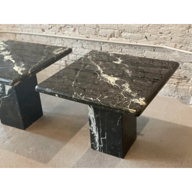 1980s Vintage Nero Marquina Black Marble Postmodern Side Tables - A Pair For Sale - Image 4 of 11