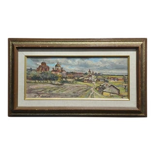1968 "Khotkovo Village Landscape" Russian Oil Painting by Tatyana Radimova For Sale