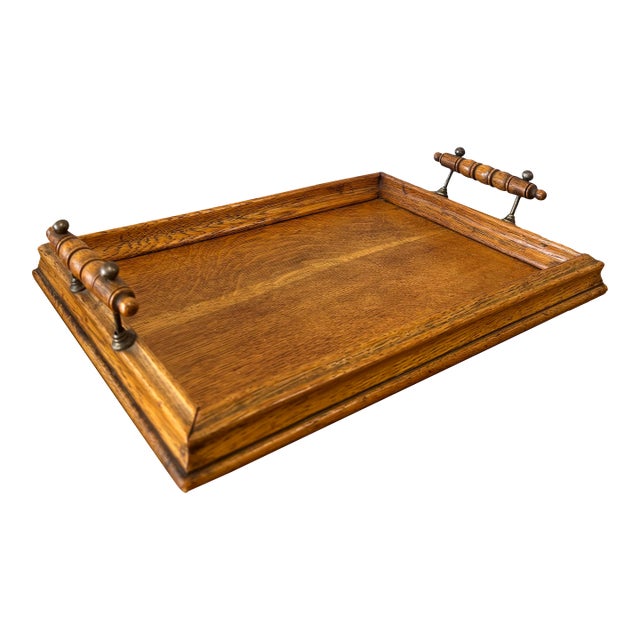 Antique English Oak Serving Tray For Sale
