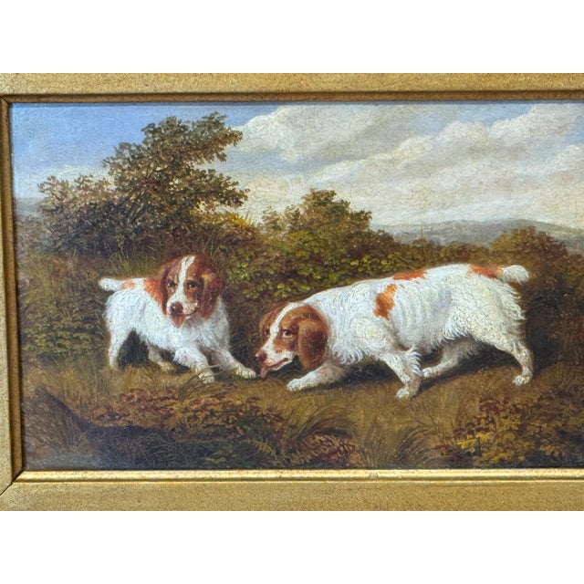 Late 19th/Early 20th Century Oil on Board Painting of Spaniels For Sale - Image 4 of 6