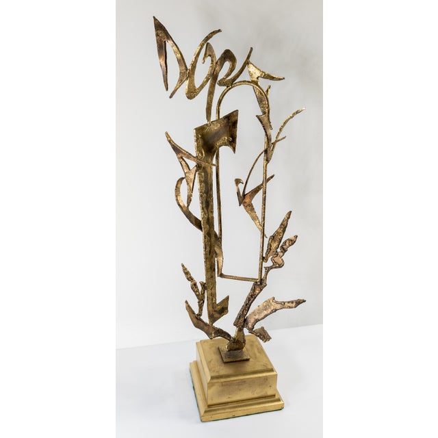 Mid-Century Modern Mid-Century Modern Gold Painted Brutalist Metal Sculpture For Sale - Image 3 of 7