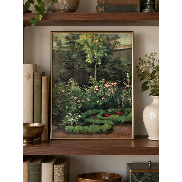 Camille Pissarro Vintage French Garden Art Print – Pink Roses & Green Landscape by Pissarro, 12" X 16" For Sale - Image 4 of 9