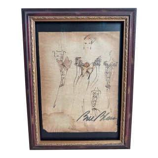 Original Signed Bill Blass Ink on Vellum Fashion Illustration 1950s For Sale