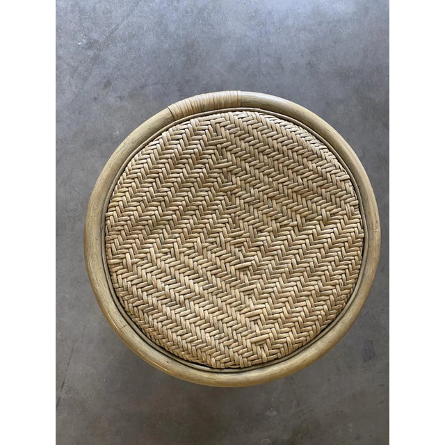 Restored Vintage 1970s Rattan Vanity Stool With Wicker Seat For Sale In Los Angeles - Image 6 of 7