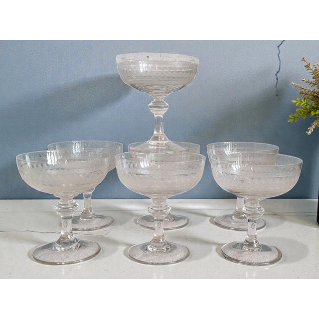Crystal Champagne Glasses, Late 19th-Early 20th Century, Set of 7 For Sale - Image 6 of 6