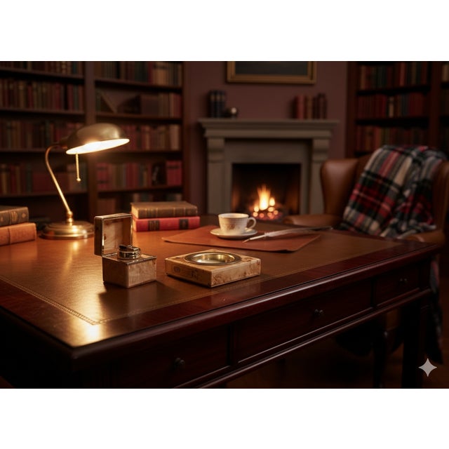 Lighter dimensions: height 8.5cm, width and depth 8cm. Ashtray dimensions: height 3.5cm, width and depth 14.5cm. This...