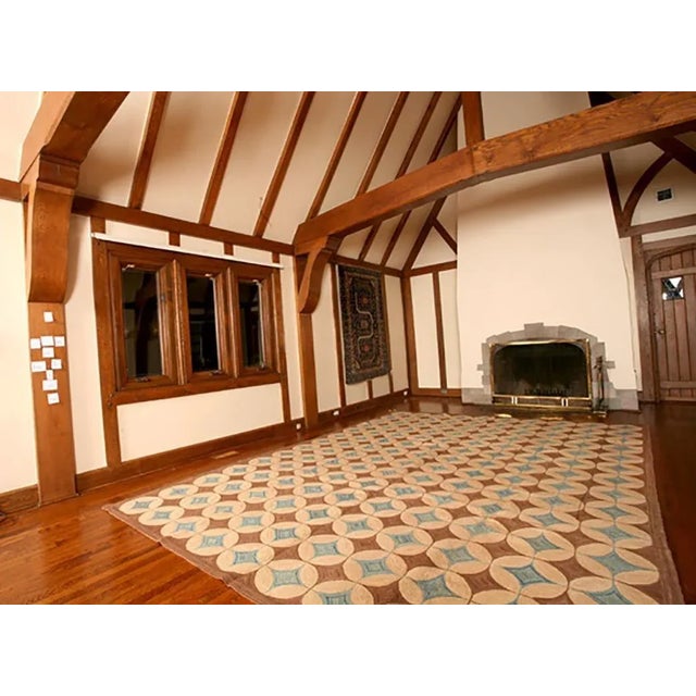 Contemporary 2000s Beige Brown Geometric Modern Contemporary Hooked Rug 10' X 14' Handwoven Wool Carpet For Sale - Image 3 of 4