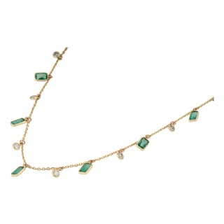 2.4ct Emerald & Diamond Drop Charm Necklace in 14k Yellow Gold For Sale