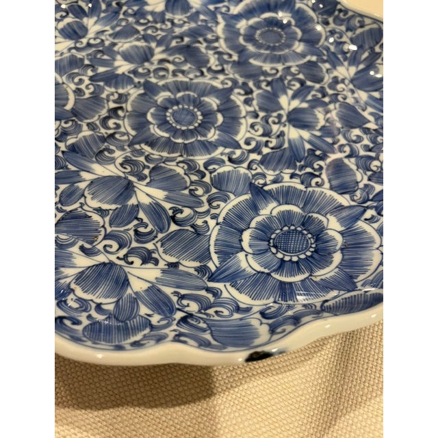 Antique Blue and White Japanese Floral Plate With Scalloped Edge For Sale - Image 18 of 18