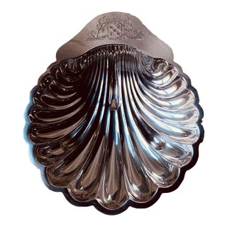 Antique English Silverplated Heraldic Shell Bowl For Sale