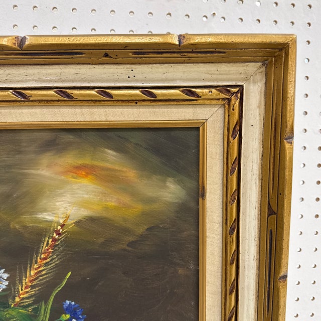 Wood 1970s Vintage Italian Style Floral Still Life Oil Painting ~ Signed For Sale - Image 7 of 11