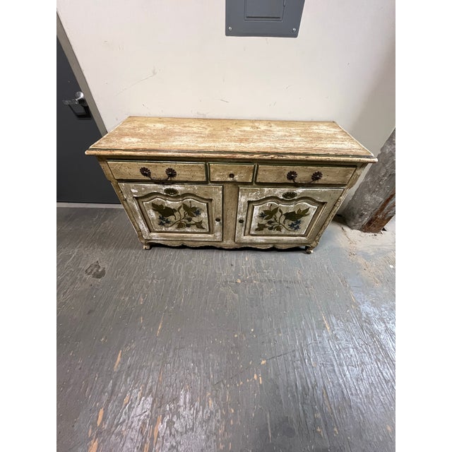 Late 20th Century French Provincial Style Painted Floral Sideboard Buffet For Sale - Image 5 of 12