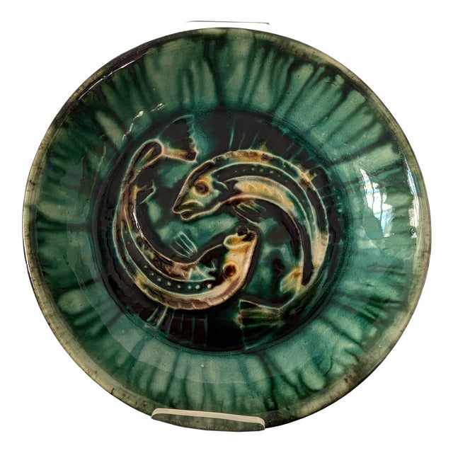 Maritime Wall Plate with Fish Motif by Wilhelm Löber for Rügenkeramik, 1960s For Sale