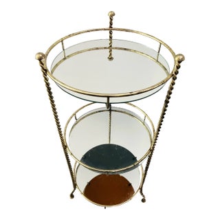 Vintage 3 Tiered Mirror Top Brass Side Table Hollywood Regency For Sale