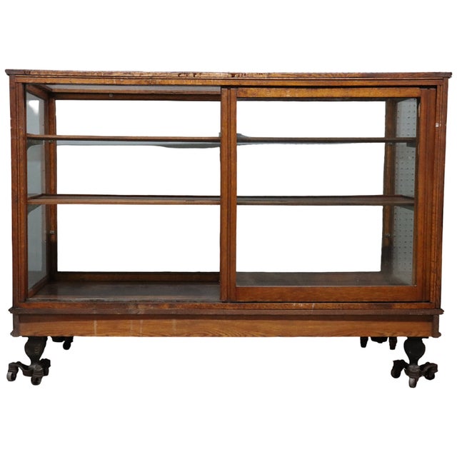 Antique Country Store Oak Display Case With Feet C1920 For Sale - Image 4 of 10
