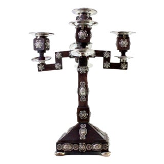 4-Arm Candelabra in Rosewood with Silver Applications For Sale