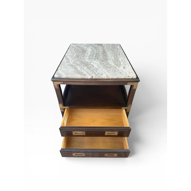 Brown 1960s John Widdicomb Bedside Table With Travertine Top and Brass Detailing For Sale - Image 8 of 14