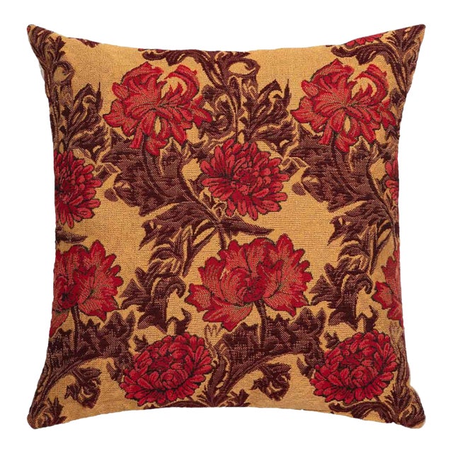 Chrysanthemums Gold Regular Cushion With Feather Filler - 46x46cm (18"x18") For Sale