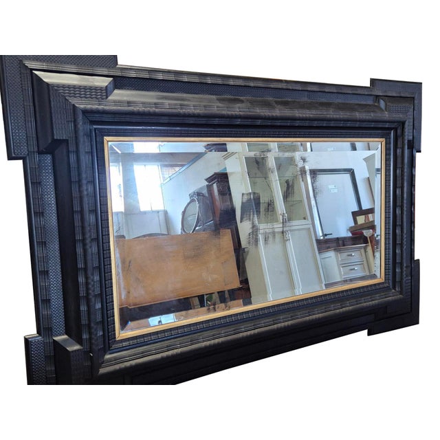 Large Antique Mirror in Ebonized Wood with Guilloché Frame, Italy, 1890s For Sale - Image 12 of 18