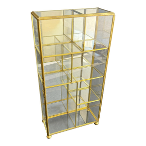 Vintage Brass & Glass Display Shelf Miniature Mirror Box