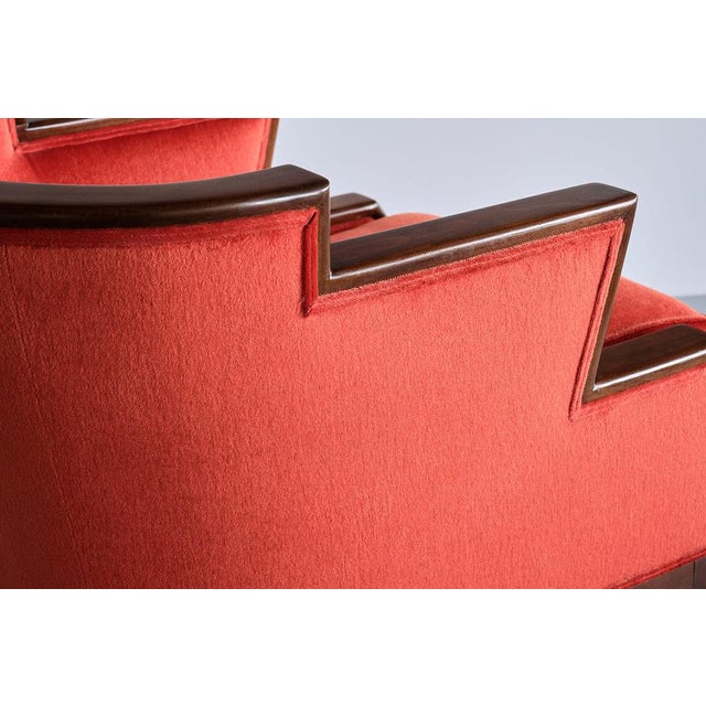 Wood Art Deco Cubist Armchair in Vermilion Mohair Velvet and Maple, Belgium, 1920s For Sale - Image 7 of 17