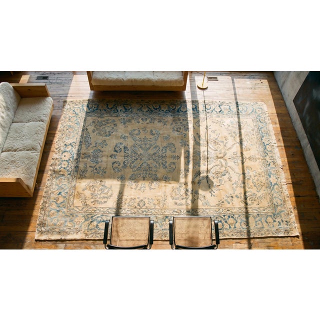 Pretty Antique Camel Background Color Handmade Floral Design Kerman Area Rug For Sale - Image 9 of 9