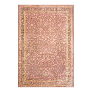 1900s Traditional Large Size Lavender Allover Floral Carpet Antique Indian Rug For Sale