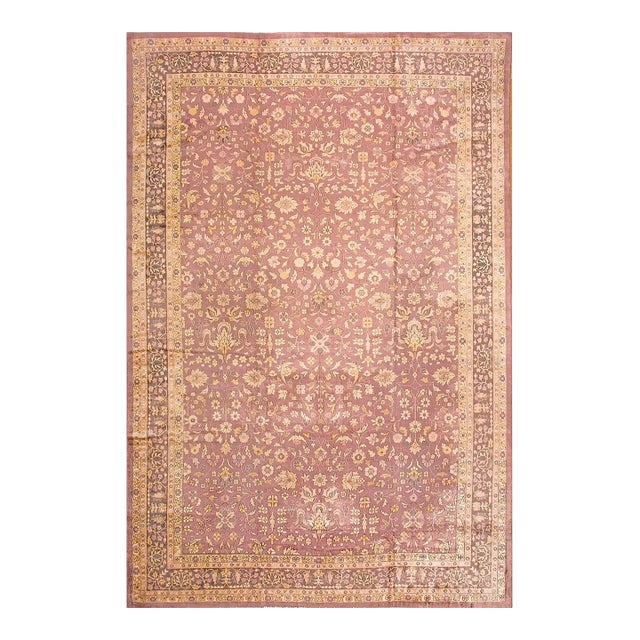 1900s Traditional Large Size Lavender Allover Floral Carpet Antique Indian Rug For Sale