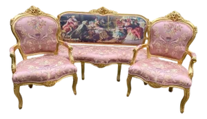 1960s French Louis XVI Pink Gilt Beech Sofa Set – 3 Pieces