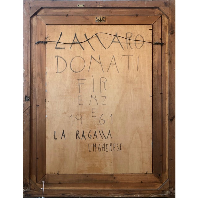 Brown Lazzaro Donati, Large Italian Modernist Surrealist Lady Mod Oil Painting "La Ragazza Ungherese", 1963 For Sale - Image 8 of 9