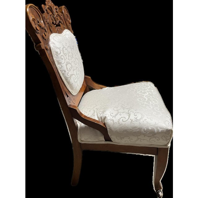 Victorian Early 20th Century Eastlake Chair - New White Upholstery For Sale - Image 3 of 3