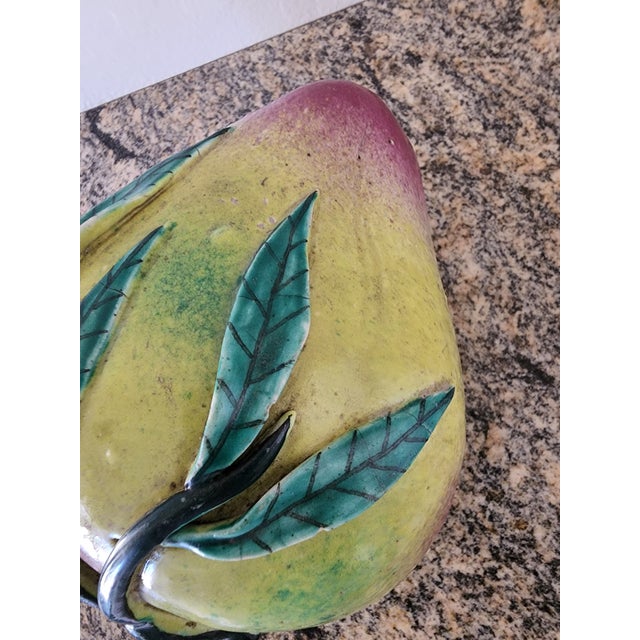 Mid 20th Century Large Vintage Chinese Green and Pink Glazed Ceramic Peach Altar Fruit For Sale - Image 5 of 10