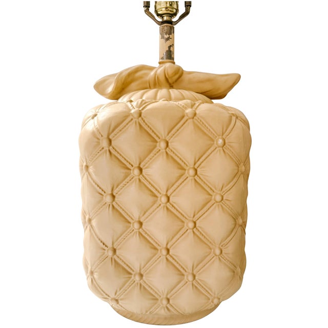 Pair of Late 20th Century Cream Tufted Ceramic Table Lamps With Bows For Sale - Image 13 of 14