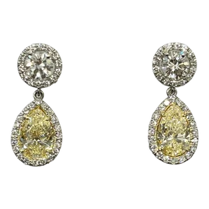 4.93 Ct Natural Yellow & Diamond Dangle Earrings - 2 Pieces