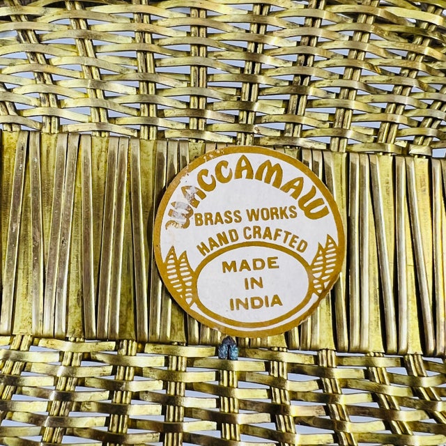 Mid Century Handcrafted Woven Brass Basket For Sale - Image 6 of 7