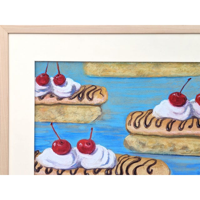 J. Watt Contemporary Colorful Realistic Pastel Still Life Drawing of Cherry Eclairs, 2004 For Sale - Image 4 of 10