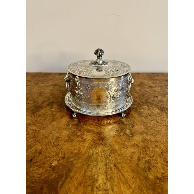 OAntique Edwardian Ornate Silver Plated Biscuit Barrel, 1900 For Sale - Image 7 of 10