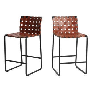 Attributed to Mark Albrecht Pair Of Studio Webbed Counter Stools For Sale