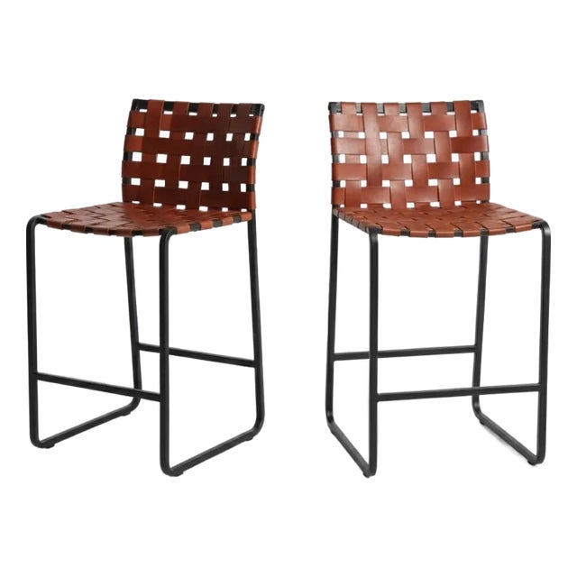 Attributed to Mark Albrecht Pair Of Studio Webbed Counter Stools For Sale