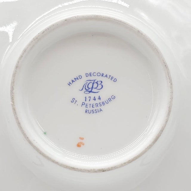 Lomonosov Imperial Russian Porcelain Bridesmaid Basket Teacup and Saucer, Hand Decorated For Sale - Image 12 of 12