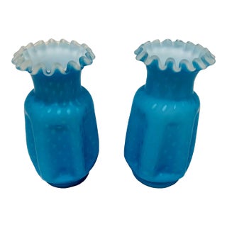 Antique Victorian Blue Air Gap Cased Glass Mantel Vasees- a Pair For Sale
